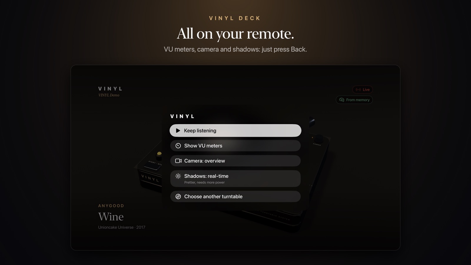VINYL Deck: all on your remote